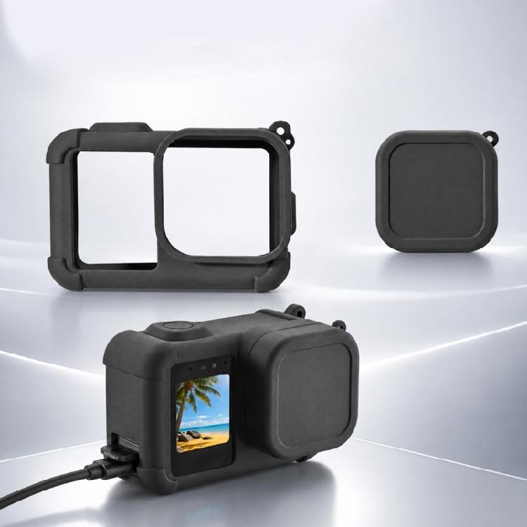Silicone Lens Cap and Camera Cover Set, Black Carry Case with Open Front Area, Battery Door Access and Outdoor Travel Storage Use Daily