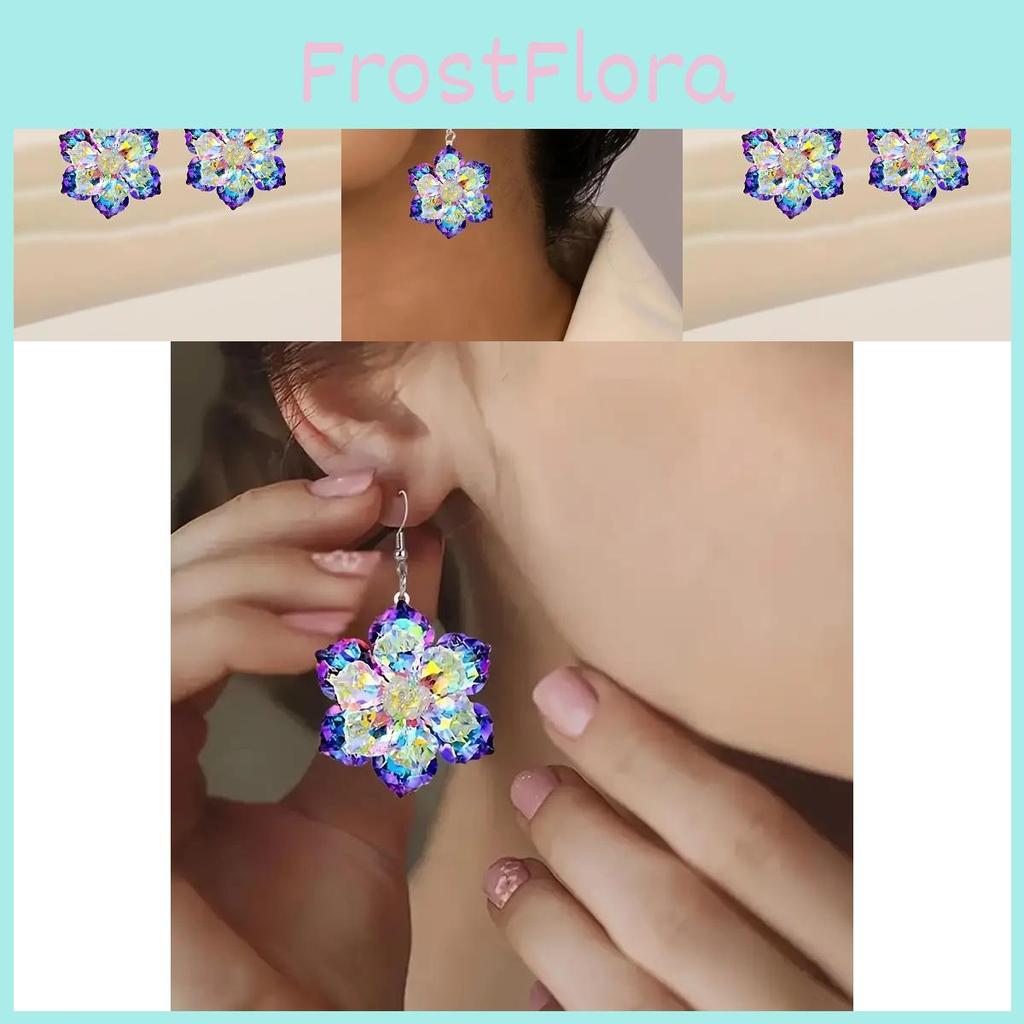 Season Winter Artistic Acrylic Earrings With Crystal Clear Snowflake And Leaf Patterns Women For