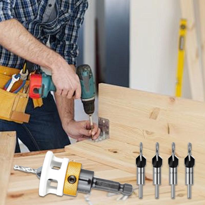 6pcs Woodworking Countersink Drill Bits Set with Hexagonal Shank Simple To Operate for Accurate & Controlled Drilling