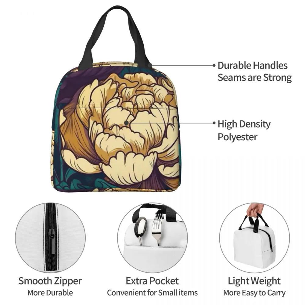 Purple Flower Vintage Pattern Insulated Lunch Bag for Women Children Portable Food Boxes Thermal Lunch Box Tote