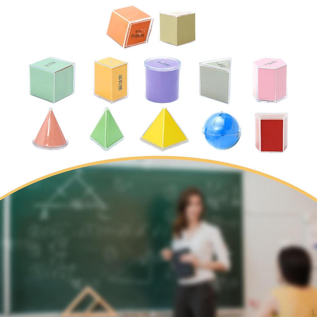 9 Pieces Geometric Solid Blocks Manipulatives Set with 3D Shapes Transparent Geometry Models