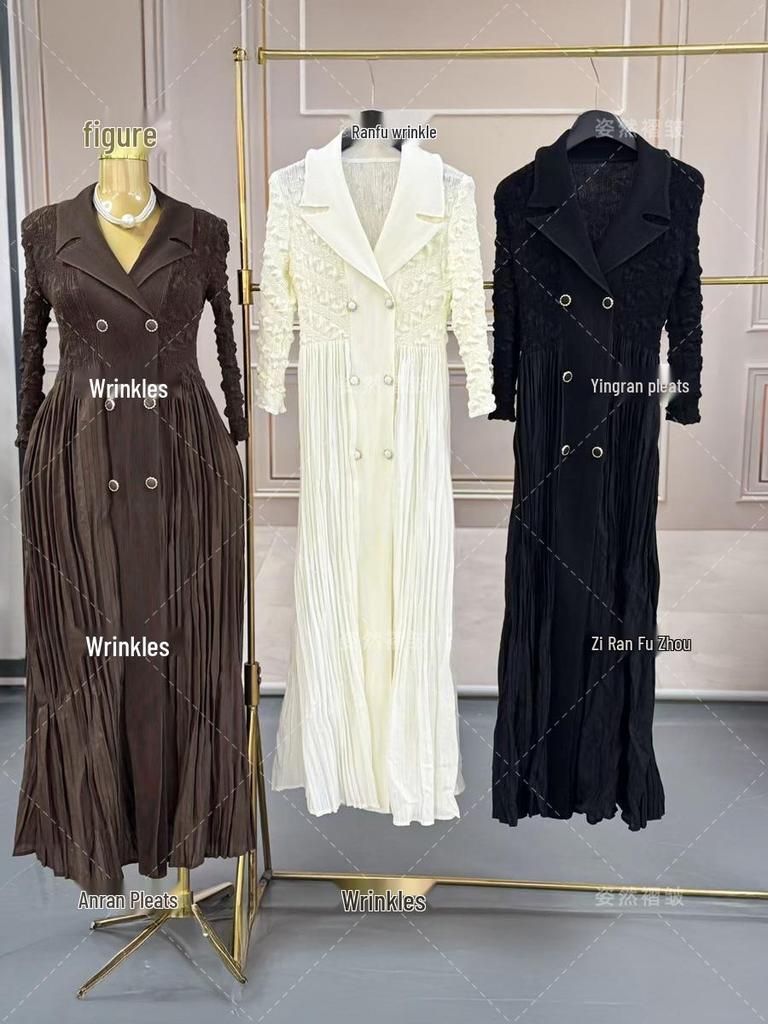 Elegant Black Plus Size Midi Dress with Miyake Pleats