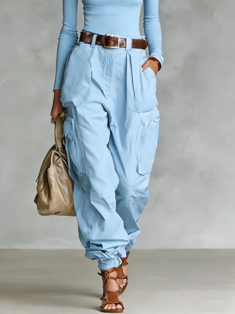 Beige Utility Wide Leg Pants