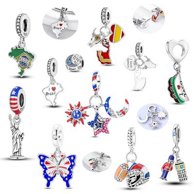 925 Silver America Mexico Brazil Flags Charms Beads Fit Original Bracelet Pendants Diy Jewelry Gift Charm For Women