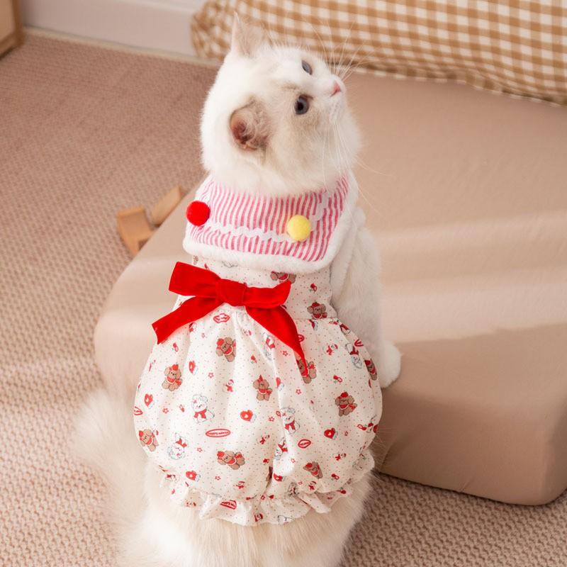 Princess-Style Pet Dress With Collar Lace Trim Cats Small Dogs Memory Fabric Soft Fleece XS To XL
