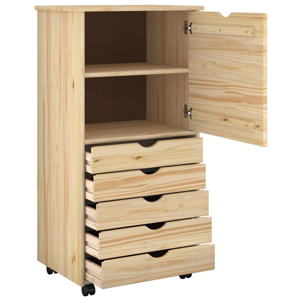 Mobile Cabinet in Brown 53 x 39 x 103 cm Solid Pine Wood