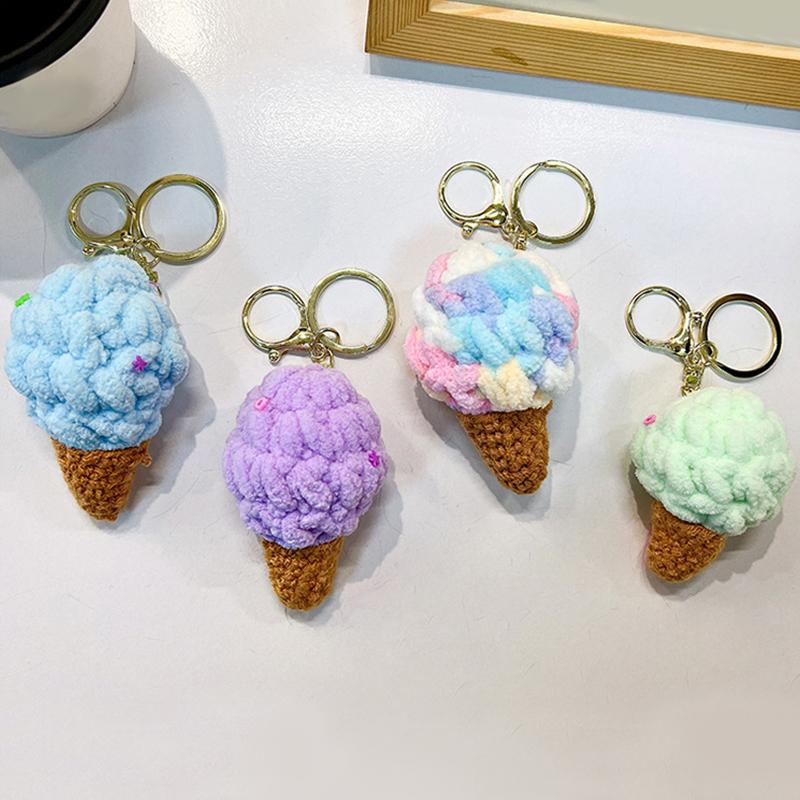 1PC Ice Cream Keychain Bag Pendants With Colorful Scoops Cute Mini Waffle Cones Perfect for Handbags Women