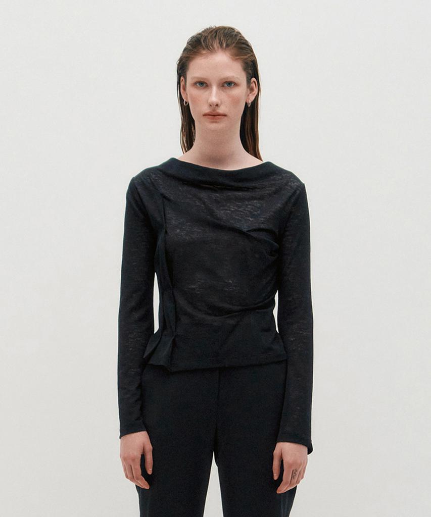Kimjisu Dozi - Draped Jersey Top _ Black