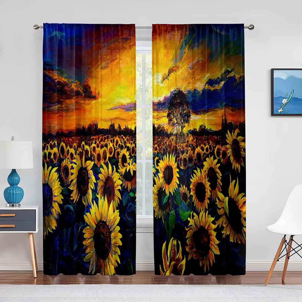 Ölgemälde Sonnenblumen Gelbe Blumen Kunstwerk Tüllvorhänge für Wohnzimmer Schlafzimmer Chiffon Transparent Voile Küchenfenstervorhang
