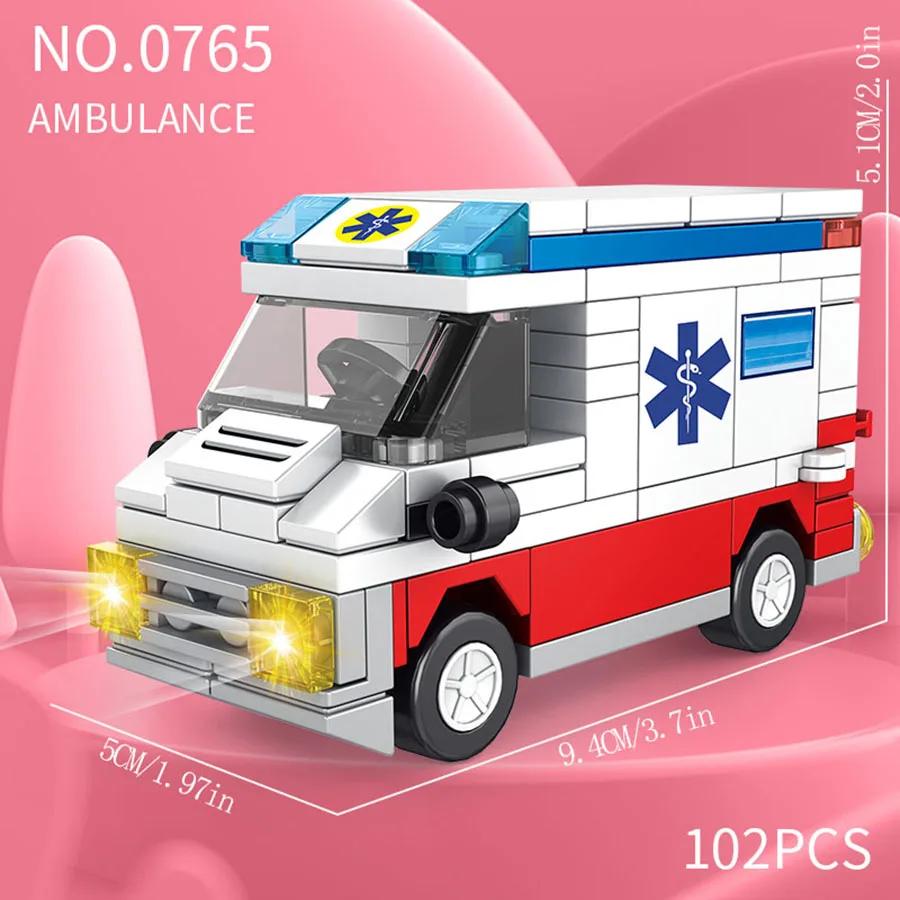 Funny building block city vehicle model, school bus, fire truck, ambulance, business car, nice holiday gift for friends
