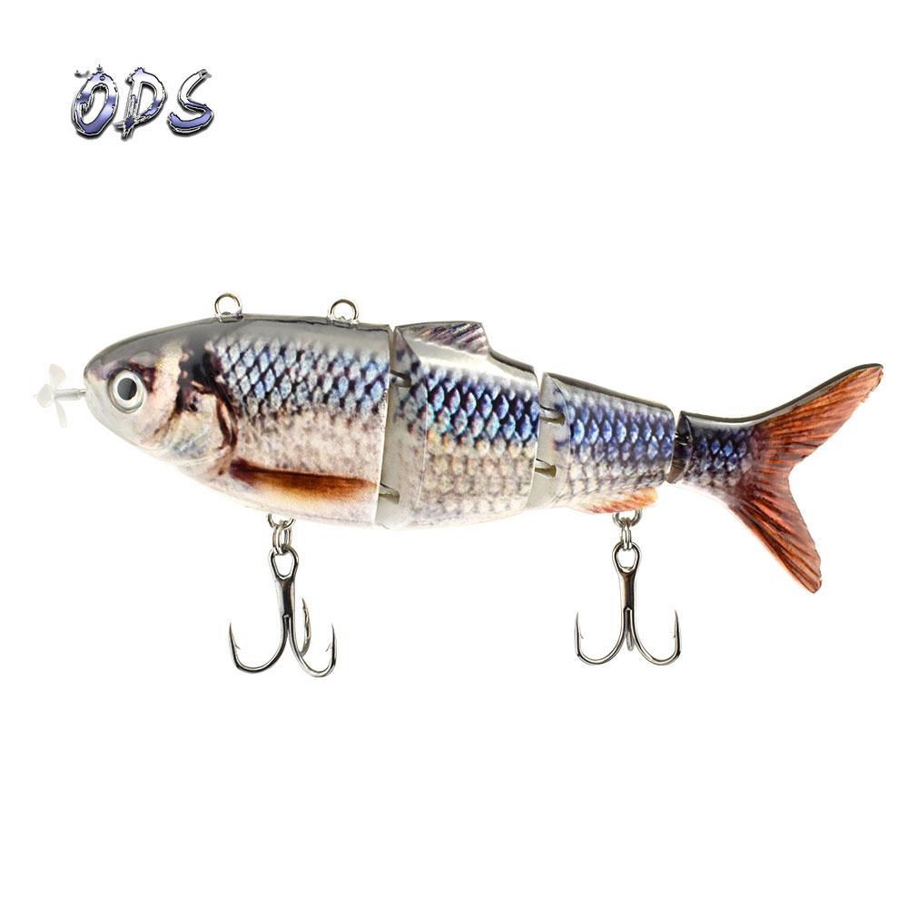 USB Rechargeable Swinbait LED Light Electronic Fishing Lure 4-Joint Propeller-Drive Robotic Glide Bait ABS Hard Fishing Bait (as the picture,130mm&42G)