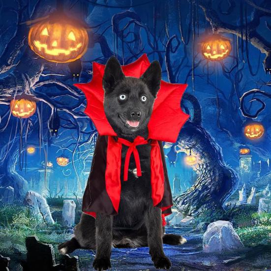 Pet Cloak Adjustable Rope Design Stand Collar Large Dogs Halloween Cosplay Cape Dog Face Outline Costume