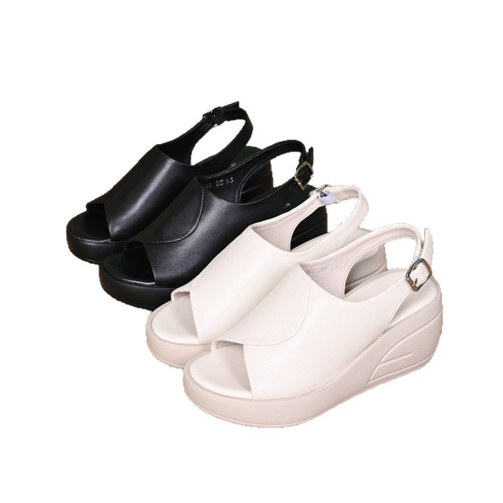 Fashion Slope Heel Sandals Women's Soft Sole Summer New Thick-soled Muffin Shoes One-word Buckle Versatile Fashion Fish Mouth Shoes