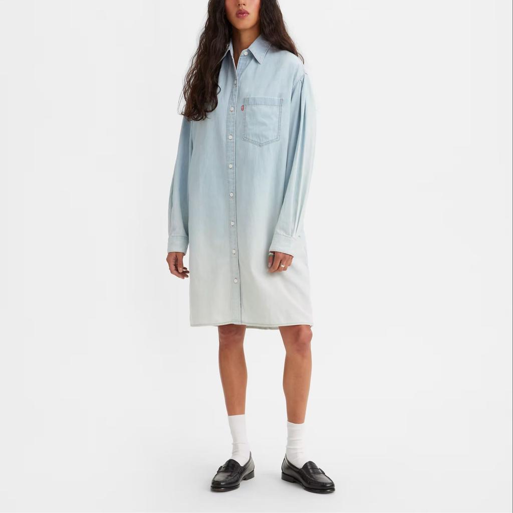 Levis Loose Casual Lapel Mid-Length Long Sleeve Shirt Women shirts Blue A6743-0002