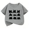 Cute Black Cat Graphic Kids Tshirts Summer Short Sleeve Tees Cartoon Animal Boys Girls Clothes Kawaii Tops Y2K Children Tshirt
