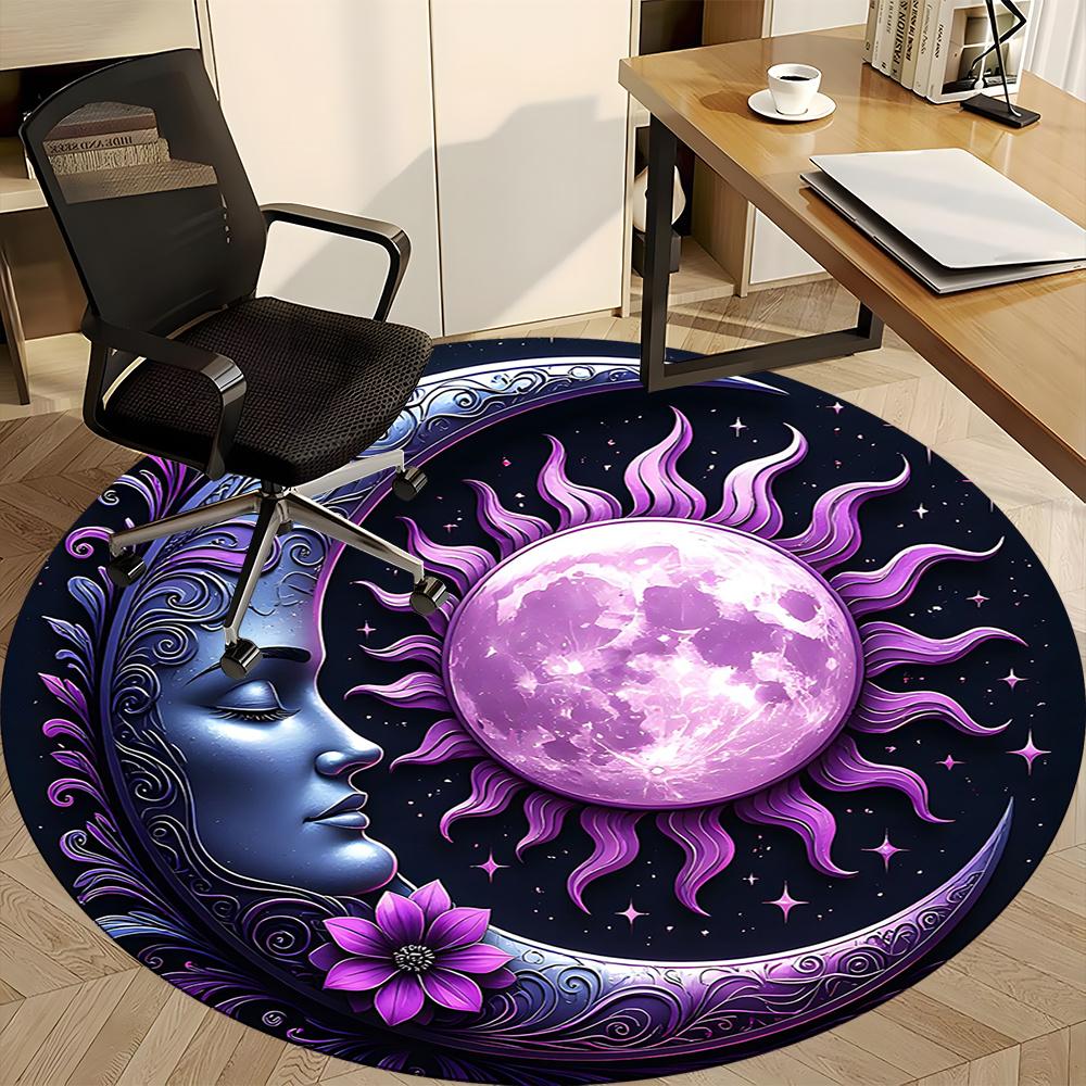 1pc Moon Sun Office Round Area Rug, Indoor Mat Suitable ForOffice, Under Office Chairs Bedroom Living Room Home Decor, Room Decot120