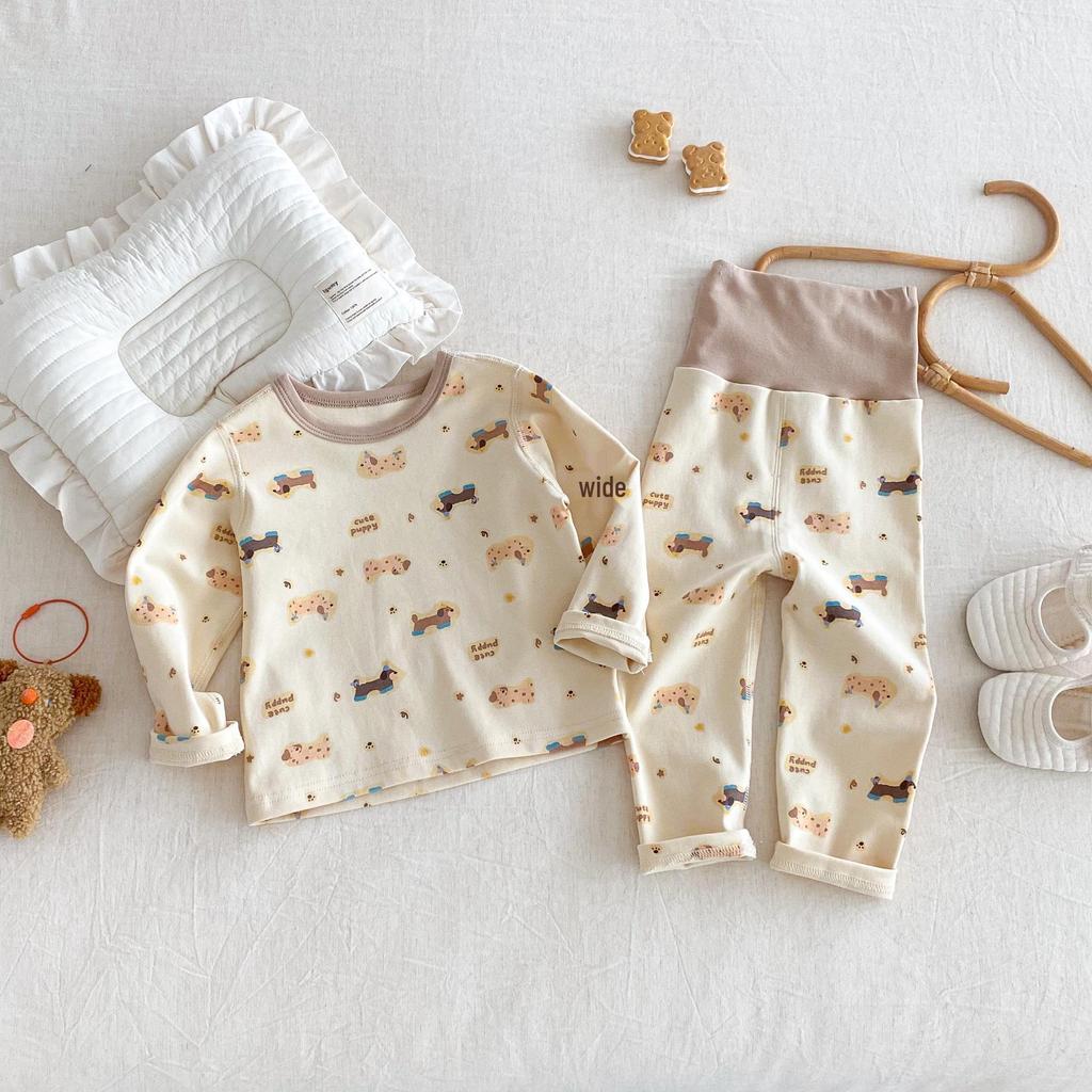 2025 Autumn Kids' Cartoon Homewear Set: Girls' Polka Dot Outfit & Boys' Belly-Protecting Pants