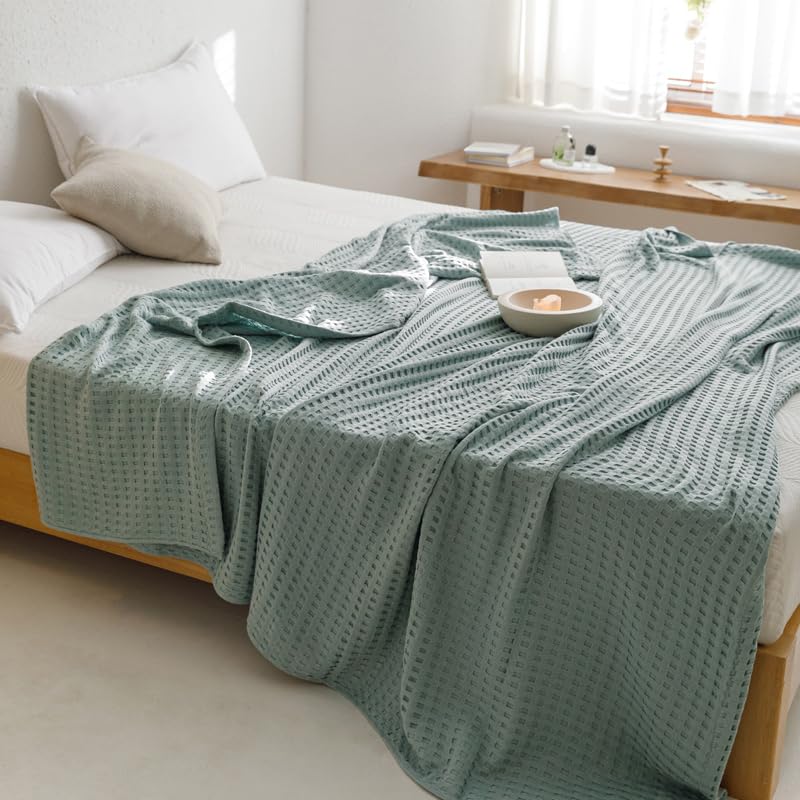 

songlibing Waffle Blanket, 100% Cotton, Half Size (100*150cm), Perfect for Summer, Air Conditioning, Quilted Blanket, Stylish, Solid Color, Washable,