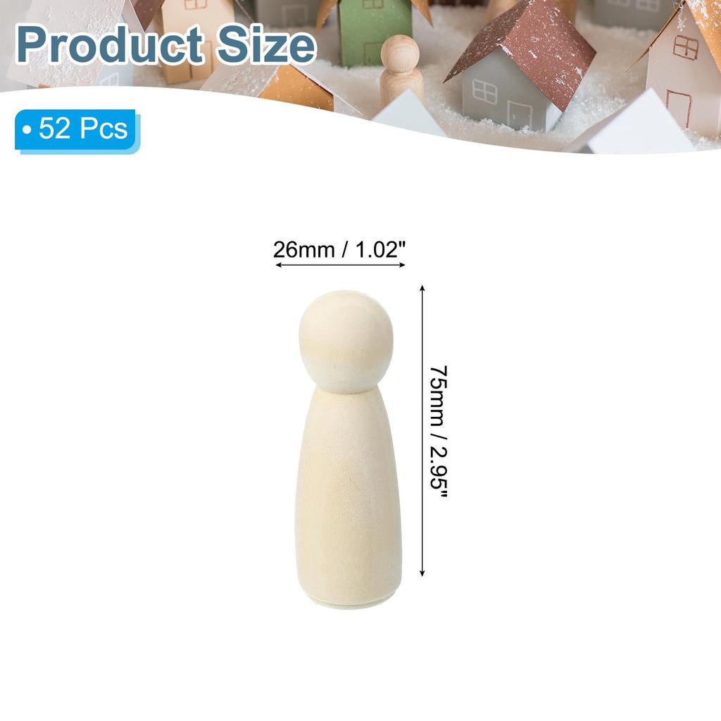 PATIKIL 2.95" Tall Wooden Peg Dolls, 52 Pieces Wooden Peg Dolls Mommy Unfinished Body Unpainted Natural Wood Figures for Painting DIY Crafts Art