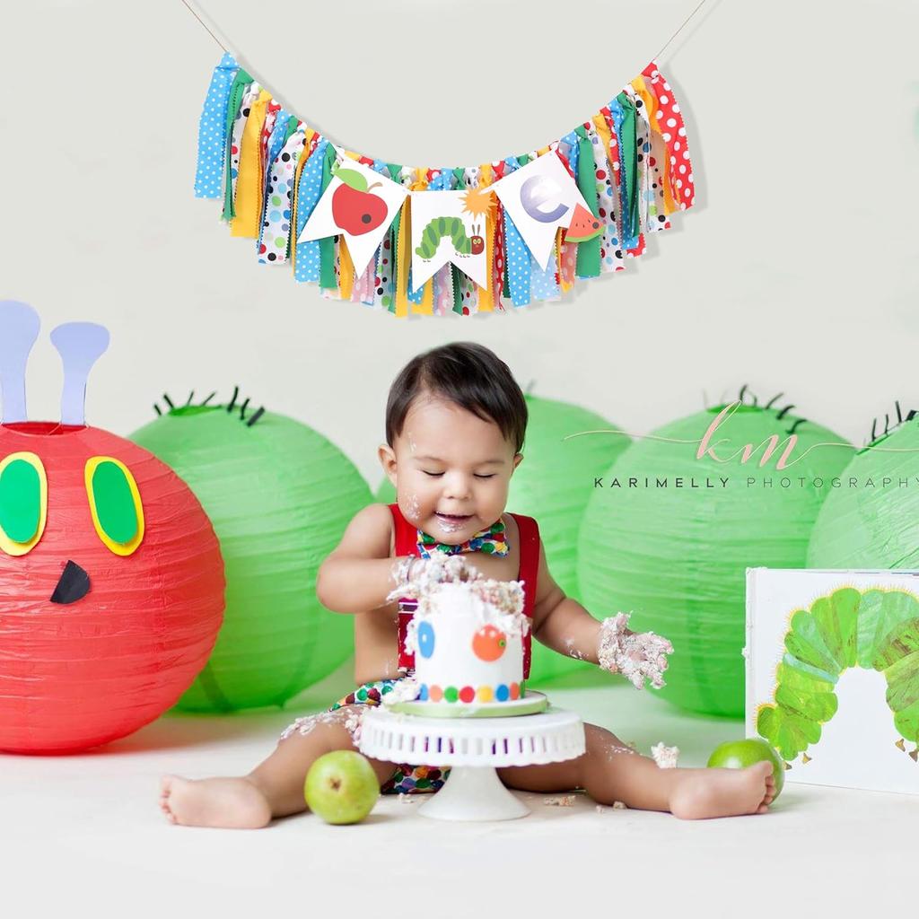 Caterpillar High Chair Banner - Very Hungry Caterpillar 1st Birthday Banner, Photo Backdrop for Baby's 1st Birthday Party Decorations