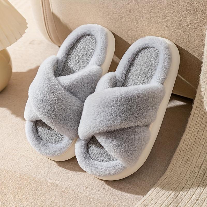 Women'S Fuzzy Slippers, Slip-on, EVA Sole, Fabric Upper/Inner/Insole, Hand Washable, All-Season Indoor/Outdoor Fluffy Floor Shoes for Autumn & Spring