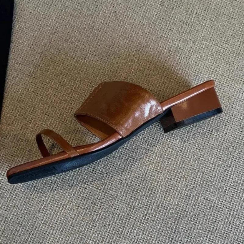 Fashion Fashion Open Toe Flip Flops Women's Vintage Outside Square Toe Open Toe Non-slip Block Heel Kitten Slippers