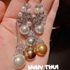 Jewelry, Vintage Real Hemp Pearl Crown Gemstone Necklace, Banquet Haute Couture Flower Sparkling Pearl Earrings Set
