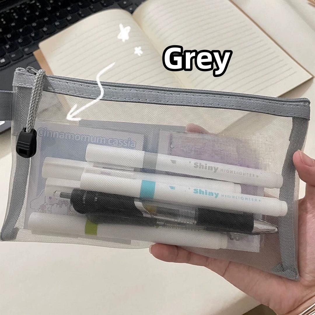 

Nylon Pencil Storage Pouch Lightweight Transparent Mesh Pencil Case Clear Exam Pencil Pouch Washable Mesh Zipper Pen Pouch сірий