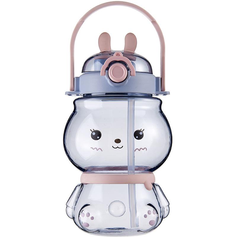 Charming Children Rabbit Double Drinking Cup Kindergarten Student Portable Strap Straw Cup Girls Plastic Water Cup