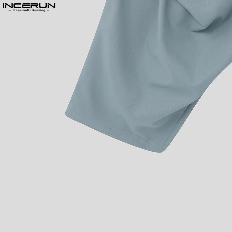 INCERUN Men Irregular Ruffled Elastic Waist Long Loose Casual Trousers Pants