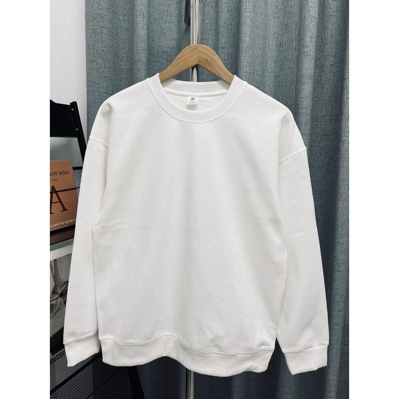 2025 New Autumn and Winter Trendy Solid Color Crew Neck Sweatshirt for Men and Women, Fleece-Lined, Loose Casual Top, Youth Base Shirt