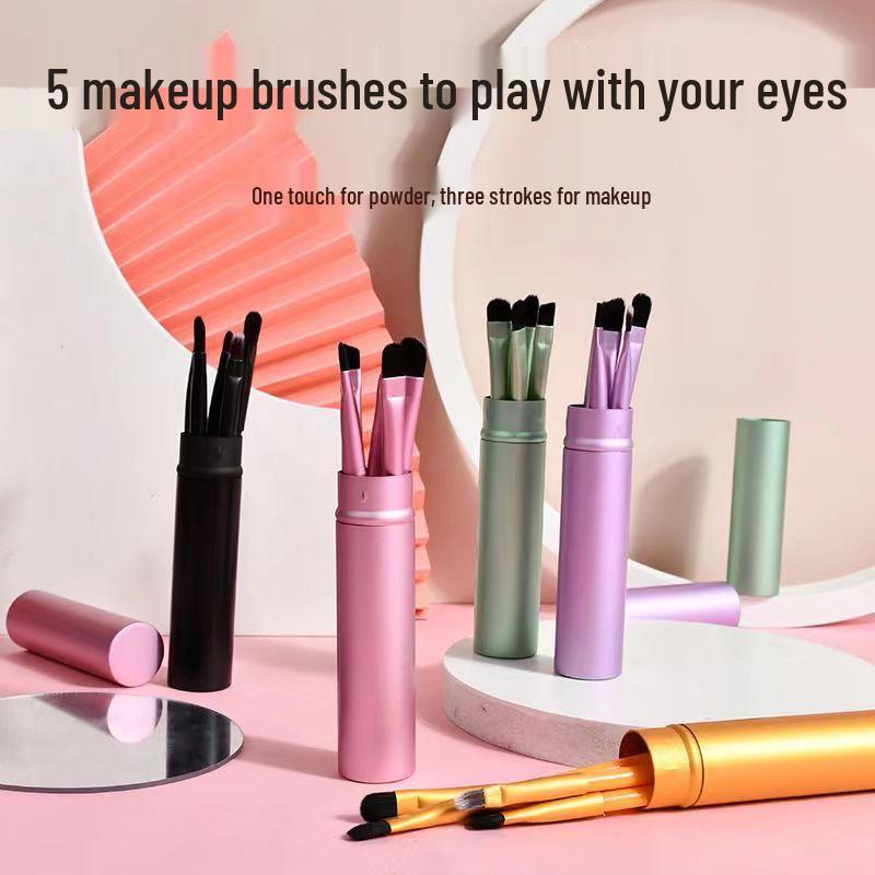 

Travel Makeup Set: 5 Soft Eyeshadow Brushes with Storage Bucket