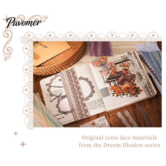 Autocollants Décoratifs Rétro en Dentelle PET pour Scrapbooking, Journal, Carte à Texture Vieillie, Planificateur, Carnet de Notes, Photo, Album,