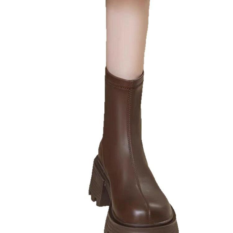 Elastic Martin boots women's autumn and winter new short boots fashionable versatile retro thin small thick heel thin boots