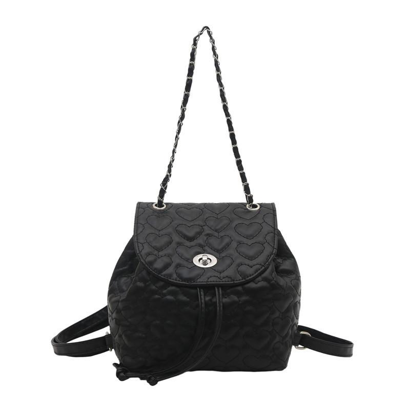 Korean Style Heart Embroidered Pu Shoulder Bag With Chain Chain For Daily Casual Use