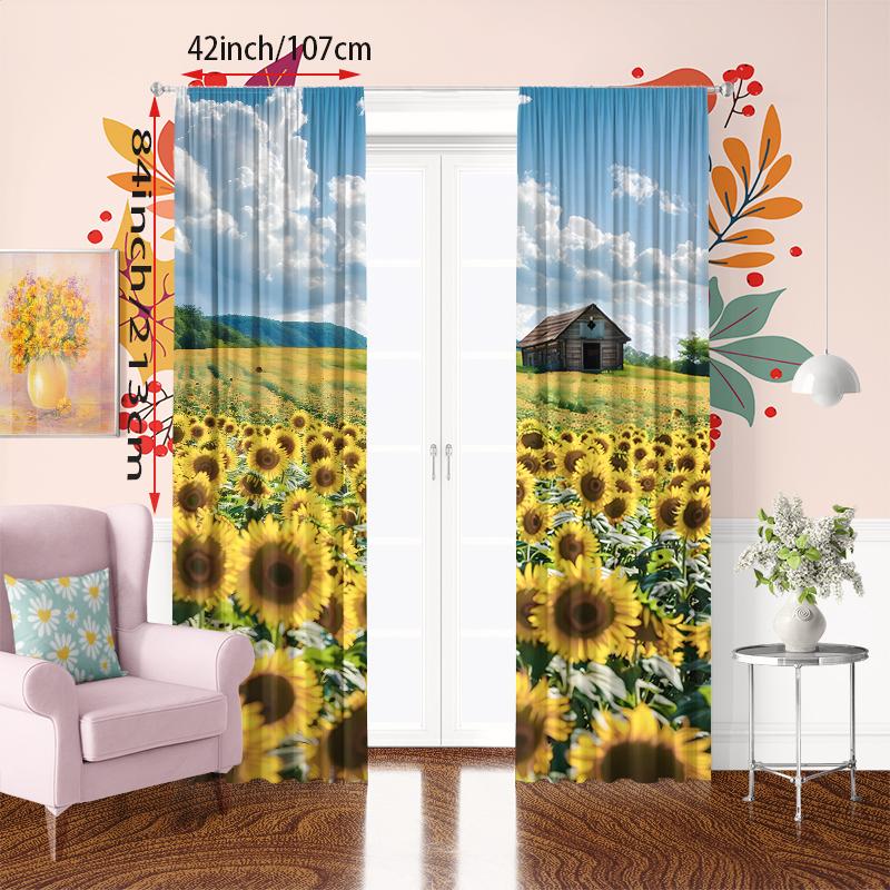 Sunflowers under Blue Sky - HD printed curtain - Polyester material - Suitable for bedroom, living room, study (customizable)