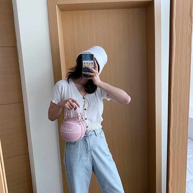 Basketball Handbag Small Round Bag Basketball Bag Letter Printing Shoulder Bag