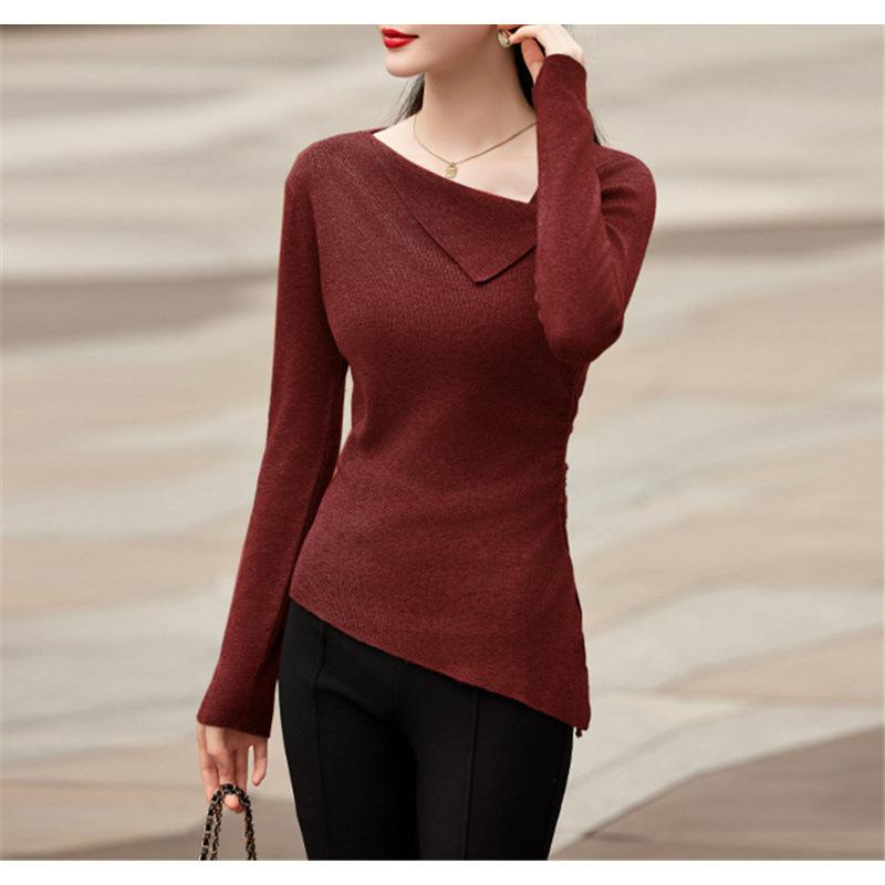 Design Sense Knitted Sweater Women's New Spring Autumn and Winter Fashion Slim Fit Inside and Outside Sweater Top