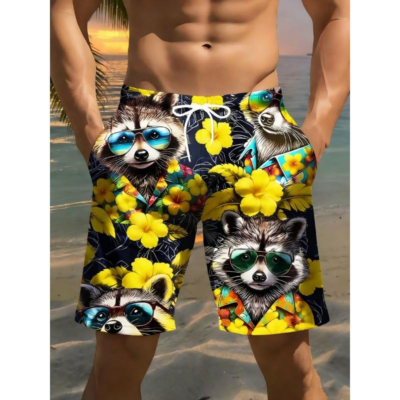 Men's Tropical Raccoon Digital Beach Shorts