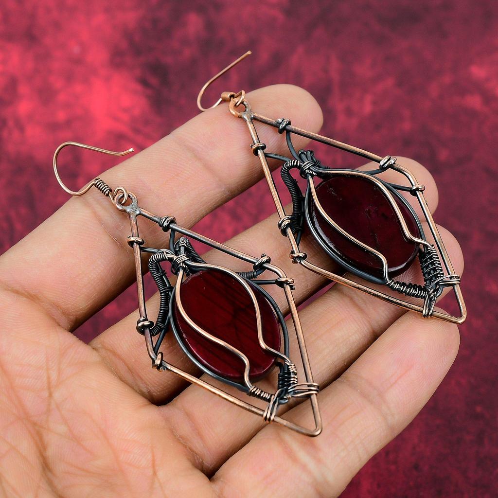 Red Fire Labradorite Earring Copper Wire Wrapped Earrings Handmade Earrings Copper Wire Jewelry Brand New Earring Gemstone Jewelry For Gifts