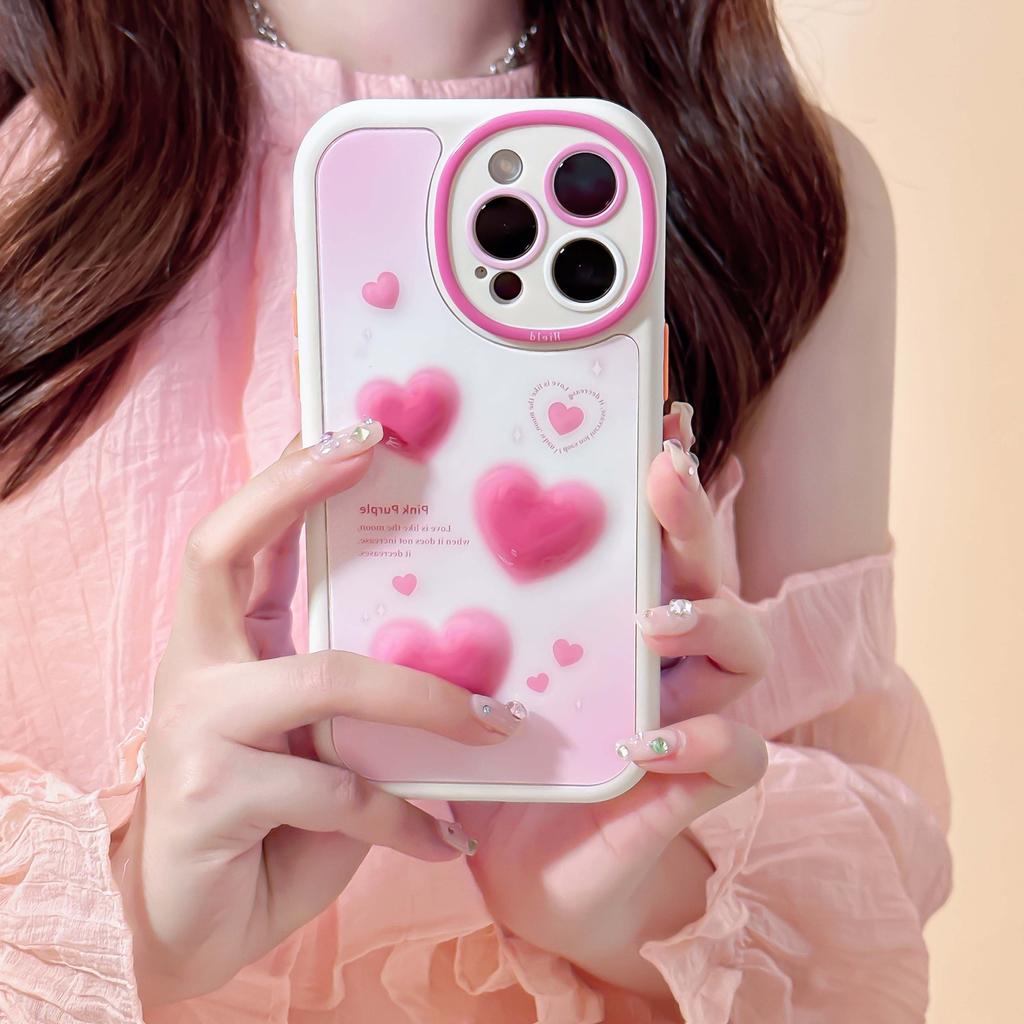 Ins 3d Pink Love Original Shockproof Heart Relif Phone Case For Iphone 13 12 11 Promax 14 Pro Max Protector Shell Fundas Capa