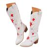 Damen-Stiefel mit mittlerem Absatz, bestickt, dicker Absatz, Leder-Cowboy-Stiefel, mittelhoch, Hundestiefel für Damen, mittelhoch