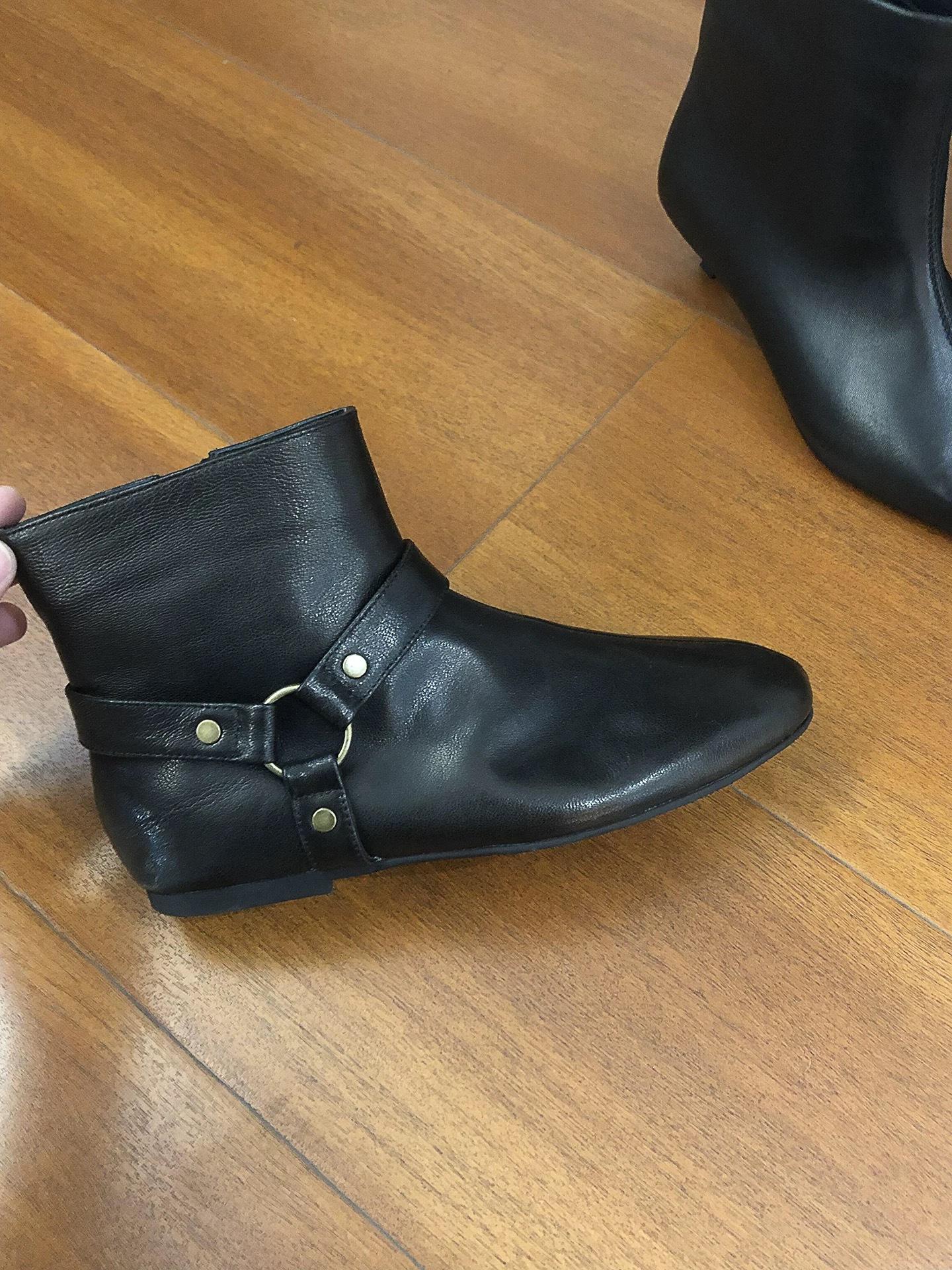 

Cowhide version ~ Korean version of round toe flat belt buckle Chelsea boots boots women s 2025 autumn and winter versatile skinny boots 40 чёрный