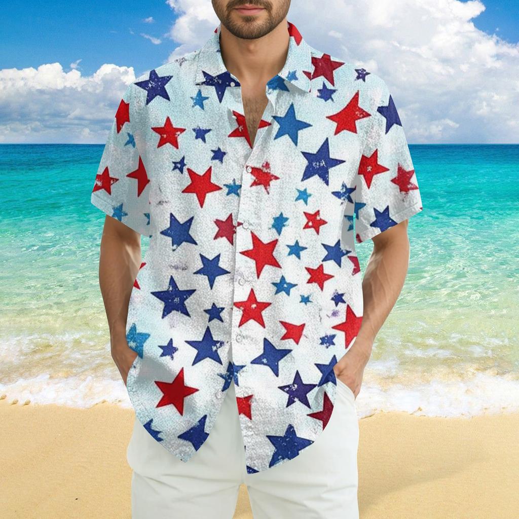 Men's Casual Casual Independence Day Print Short-sleeved Shirt