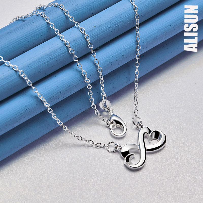 925 Sterling Silver Double Heart Size 8 Pendant Necklace Fashionable Wedding Jewelry