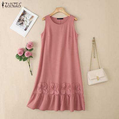 Vestido Casual de Verano sin Mangas con Cuello Redondo para Mujer