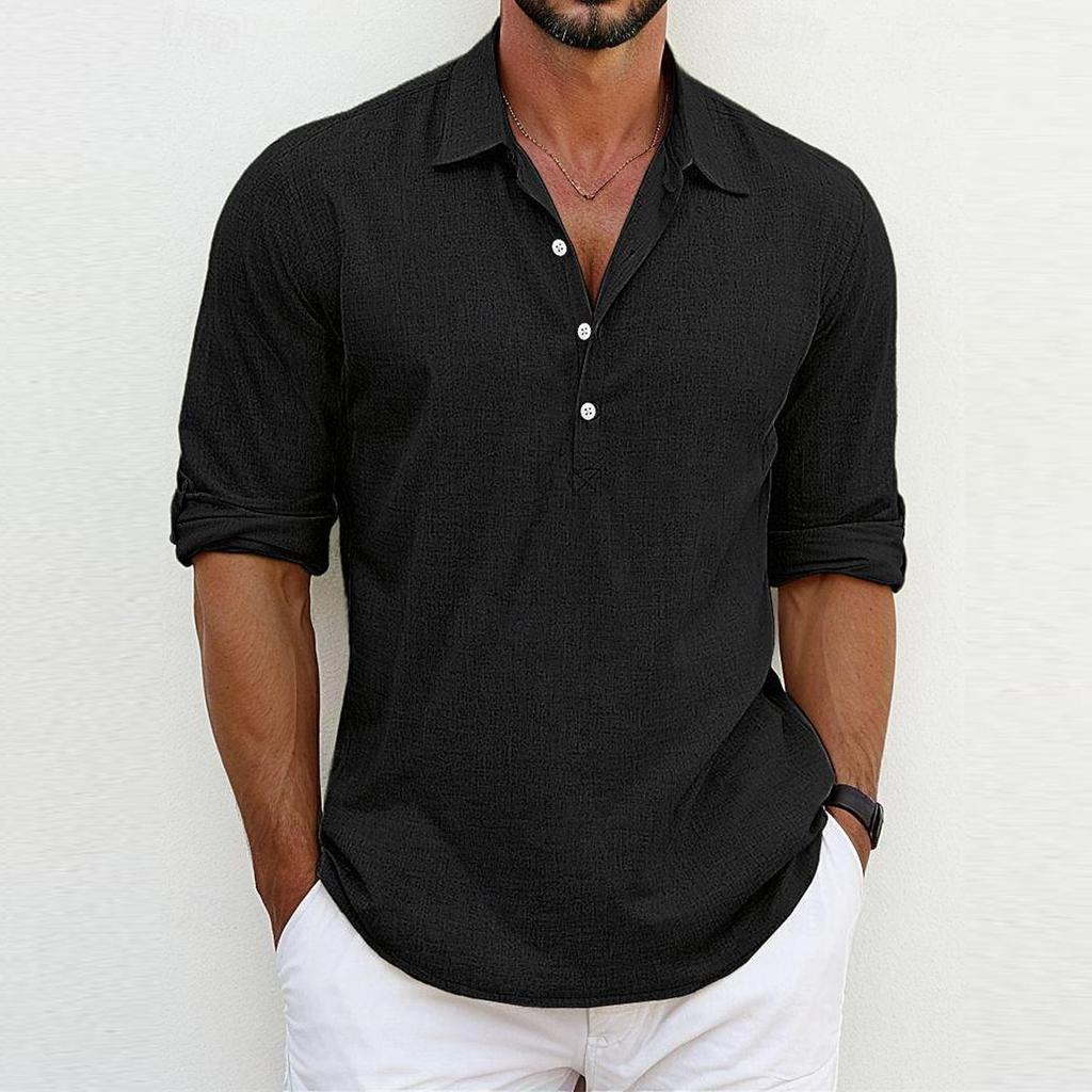 Men's Oversized Top Solid Color Lapel Shirt Home Casual Fashion Sleeve Loop Shirt Men Clothing