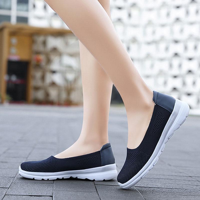 Sneakers Shoes Women Running Summer Breathable Walking Anti-slip Slip On Weave Lightweight Female Flats Casual Shoes WSH5088