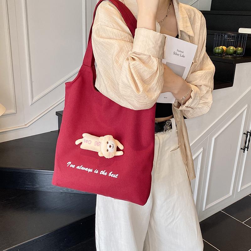 Canvas Bag Women's Large-capacity New Versatile Shoulder Make-up Bag Casual College Student Class Tote Bag