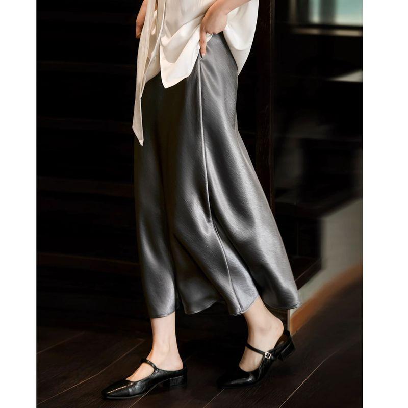 25 Spring and Summer New Vertical and Smooth Silky Glossy Satin Slimming Oblique Cutting A Word Sheath Fishtail Skirt Women